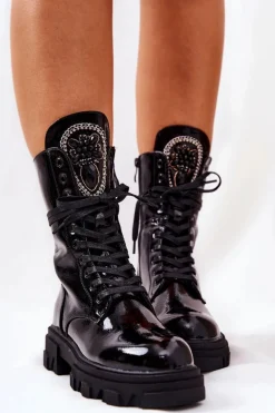 Wysokie Ocieplane Botki Ze Zdobieniem Czarne Ronessa