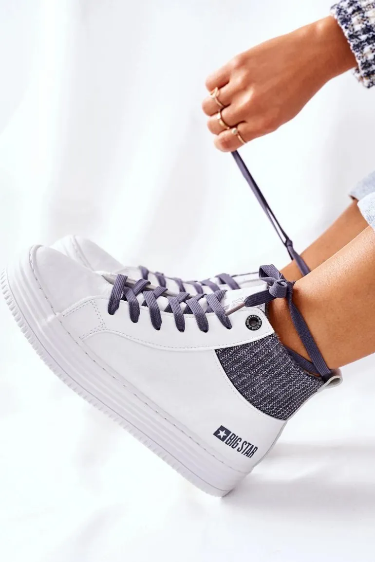 Wysokie Ocieplane Trampki Big Star II274144 Biało-Szare
