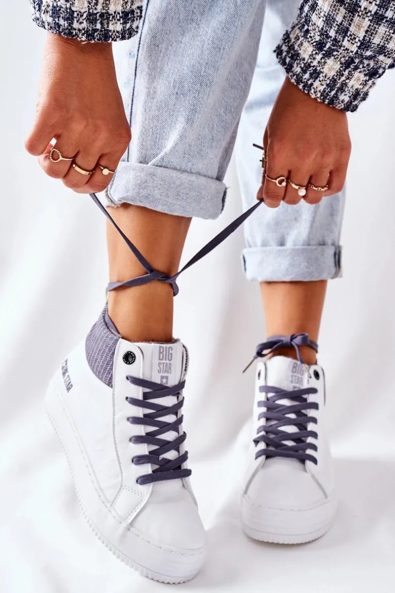 Wysokie Ocieplane Trampki Big Star II274144 Biało-Szare