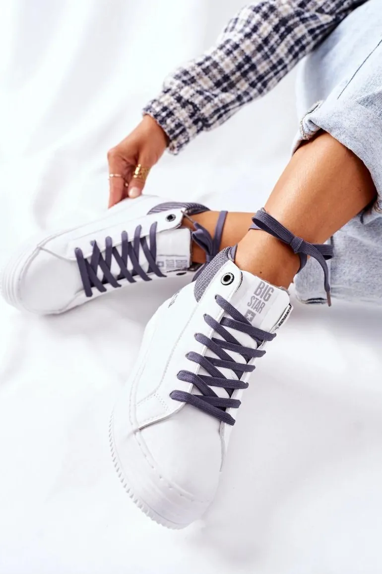 Wysokie Ocieplane Trampki Big Star II274144 Biało-Szare