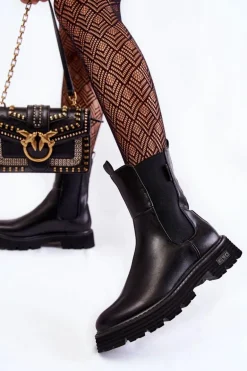 Wysokie Ocieplane Wsuwane Botki Sztyblety Big Star KK274500 Czarne