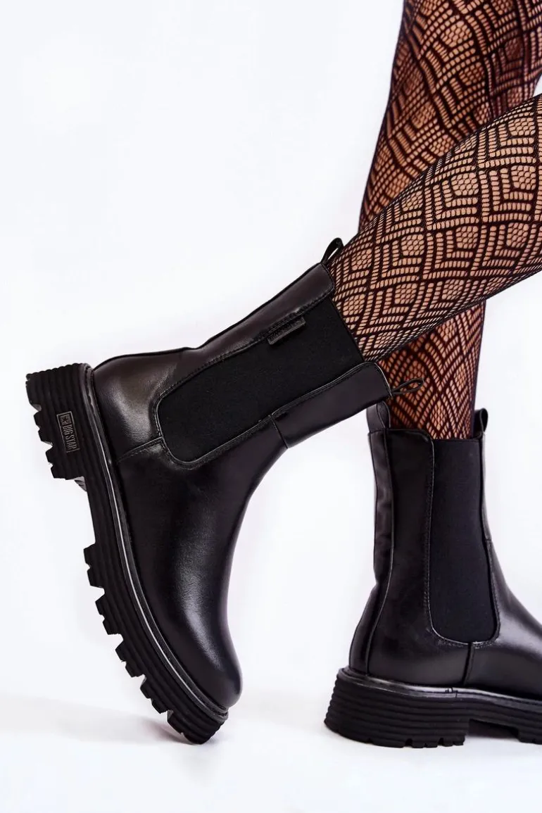 Wysokie Ocieplane Wsuwane Botki Sztyblety Big Star KK274500 Czarne