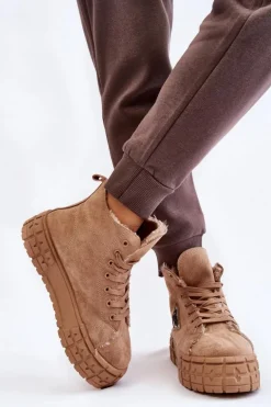 Wysokie Ocieplane Zamszowe Trampki Beżowe Evren