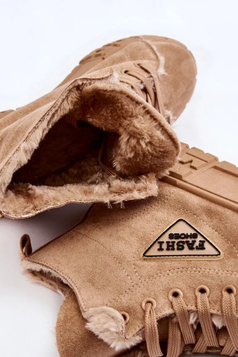 Wysokie Ocieplane Zamszowe Trampki Beżowe Evren