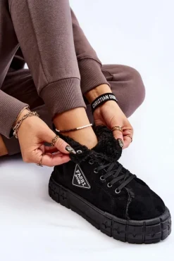 Wysokie Ocieplane Zamszowe Trampki Czarne Evren