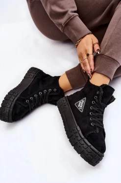 Wysokie Ocieplane Zamszowe Trampki Czarne Evren