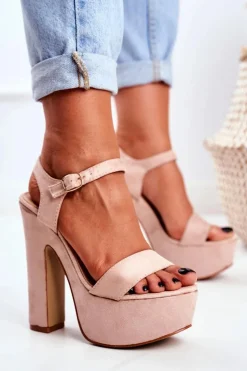 Wysokie Różowe Sandały na Słupku Platforma HighShoes
