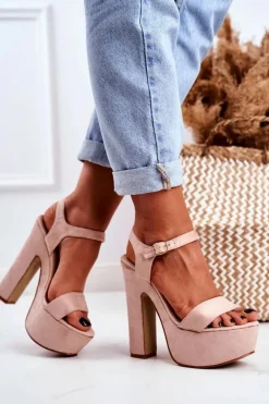 Wysokie Różowe Sandały na Słupku Platforma HighShoes