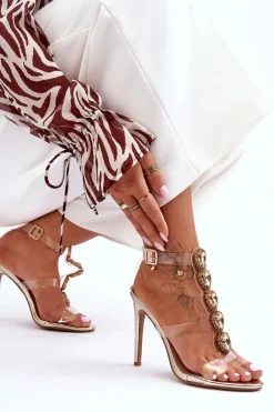 Wysokie Sandałki Szpilki D&A MR-16 Złote