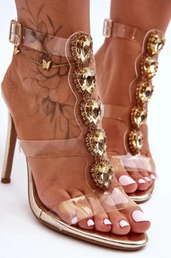 Wysokie Sandałki Szpilki D&A MR-16 Złote