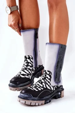 Wysokie Skórzane Botki Maciejka Czarno-Białe 05141-11