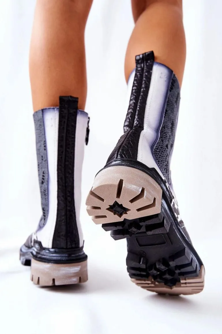 Wysokie Skórzane Botki Maciejka Czarno-Białe 05141-11