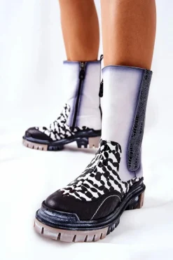 Wysokie Skórzane Botki Maciejka Czarno-Białe 05141-11