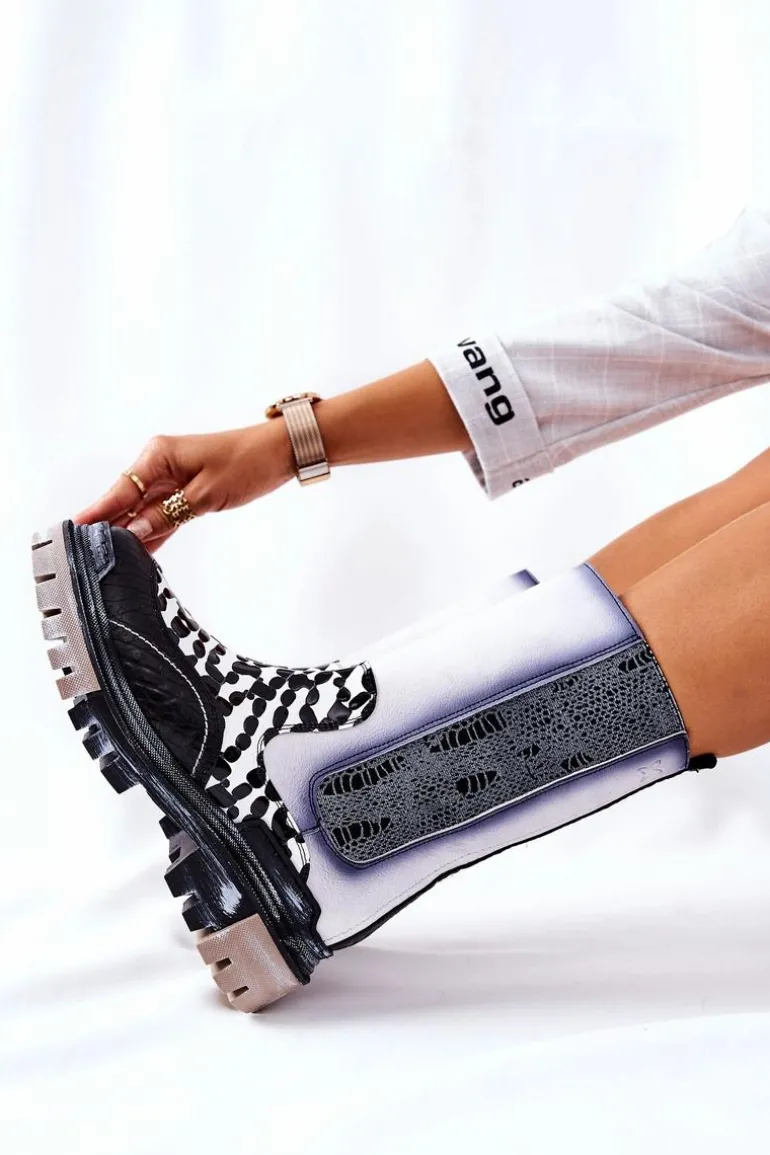 Wysokie Skórzane Botki Maciejka Czarno-Białe 05141-11