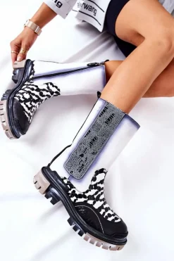 Wysokie Skórzane Botki Maciejka Czarno-Białe 05141-11