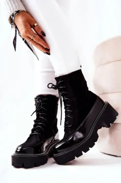 Wysokie Skórzane Botki Na Suwak Czarne Solutia