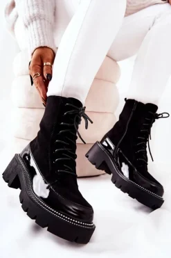 Wysokie Skórzane Botki Na Suwak Czarne Solutia