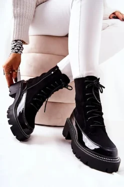 Wysokie Skórzane Botki Na Suwak Czarne Solutia