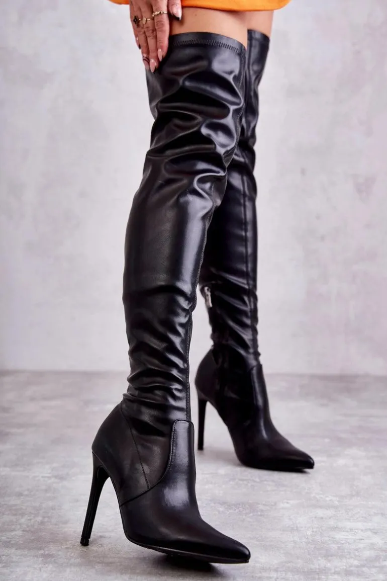 Wysokie Skórzane Kozaki Na Szpilce Czarne Skyler