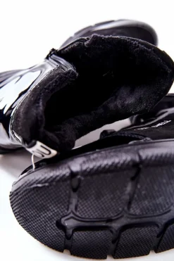 Wysokie Skórzane Ocieplane Buty Sportowe Czarne Merit