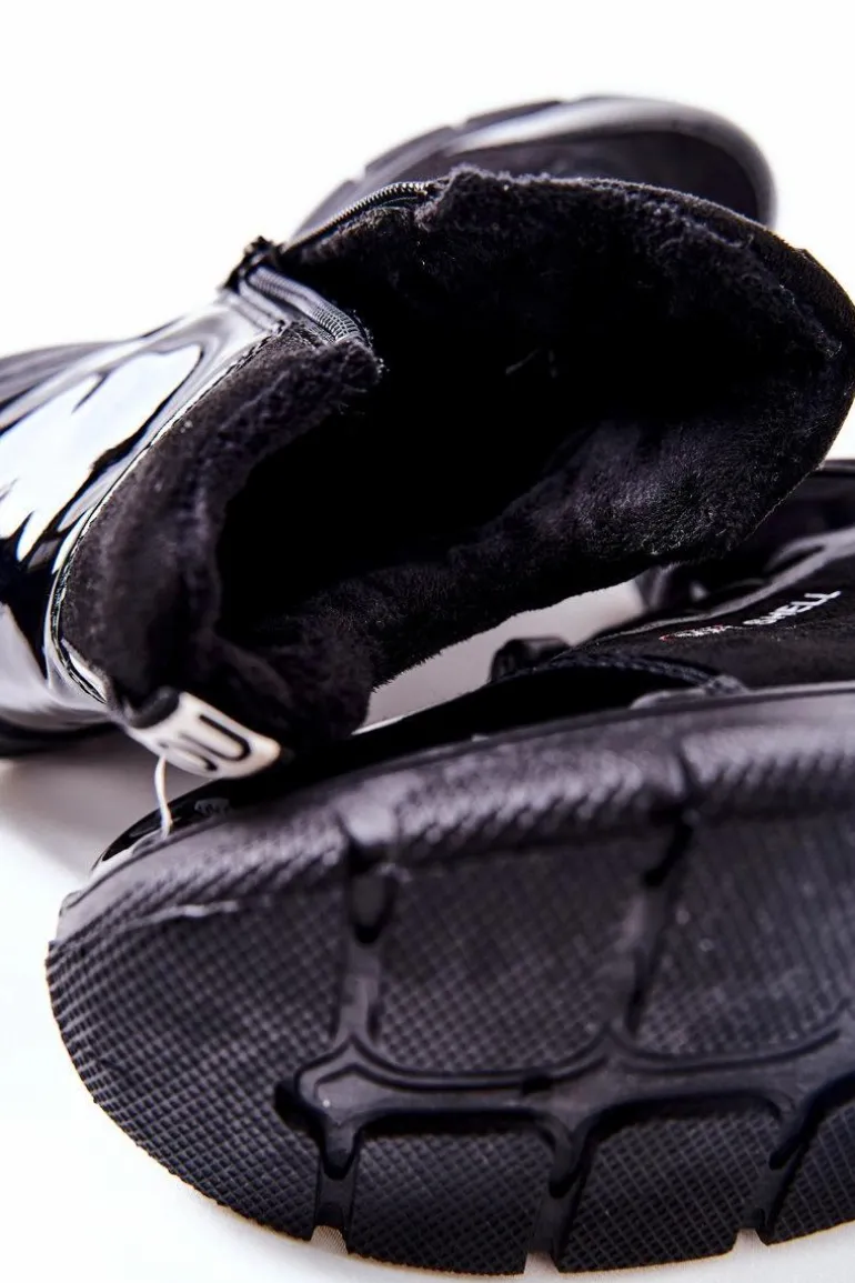 Wysokie Skórzane Ocieplane Buty Sportowe Czarne Merit