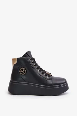 Wysokie Skórzane Sneakersy Damskie Na Platformie Vinceza 66707 Czarne