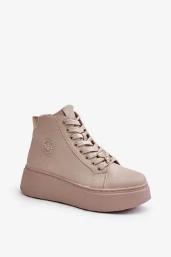 Wysokie Skórzane Sneakersy Damskie Na Platformie Vinceza 66707 Beżowe