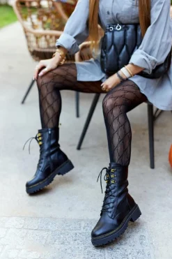 Wysokie Skórzane Workery Czarne Rockdale