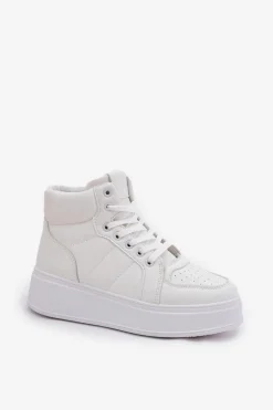 Wysokie Sneakersy Damskie Na Platformie Białe Tillive