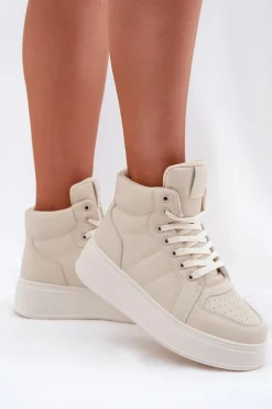 Wysokie Sneakersy Damskie Na Platformie Beżowe Tillive