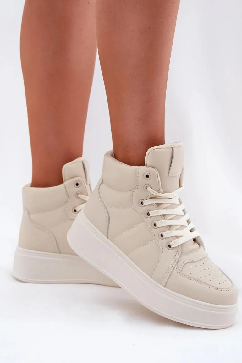 Wysokie Sneakersy Damskie Na Platformie Beżowe Tillive