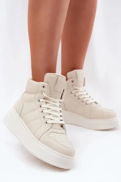 Wysokie Sneakersy Damskie Na Platformie Beżowe Tillive