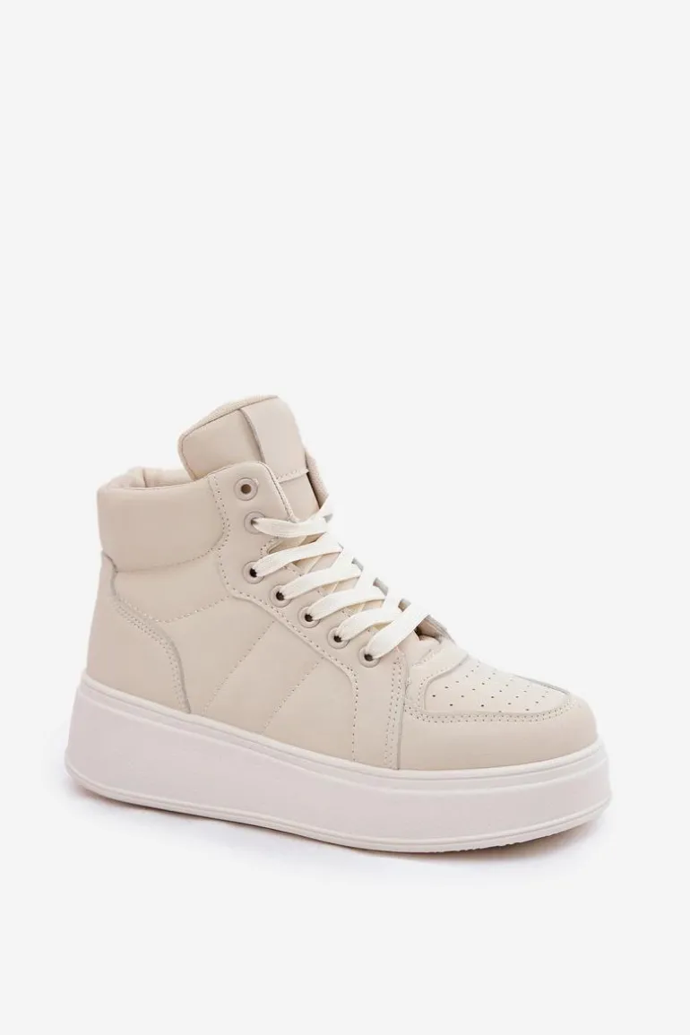 Wysokie Sneakersy Damskie Na Platformie Beżowe Tillive