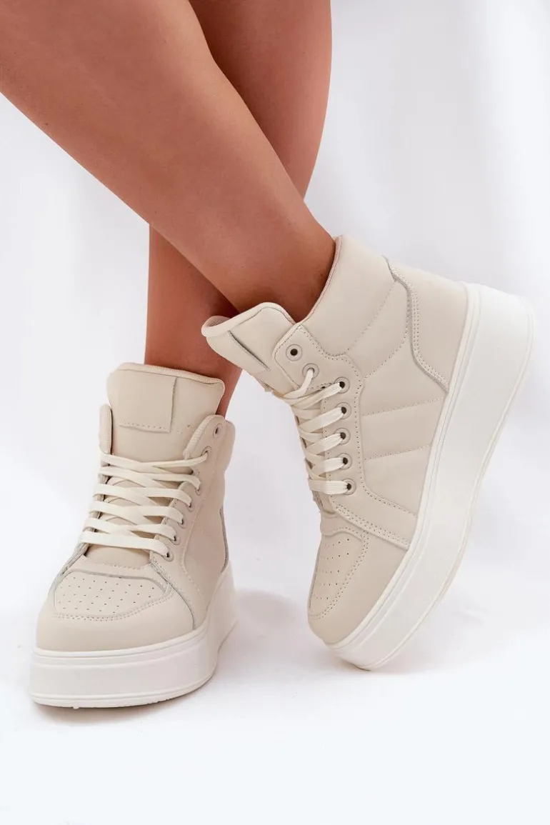 Wysokie Sneakersy Damskie Na Platformie Beżowe Tillive