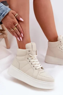 Wysokie Sneakersy Damskie Na Platformie Beżowe Tillive