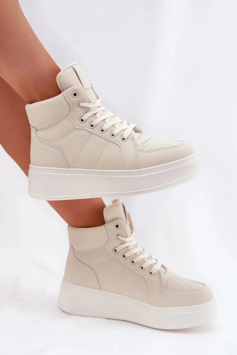 Wysokie Sneakersy Damskie Na Platformie Beżowe Tillive
