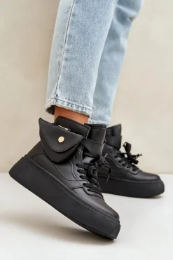 Wysokie Sneakersy Z Saszetką Na Platformie Czarne Saramis