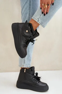 Wysokie Sneakersy Z Saszetką Na Platformie Czarne Saramis