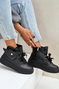 Wysokie Sneakersy Z Saszetką Na Platformie Czarne Saramis