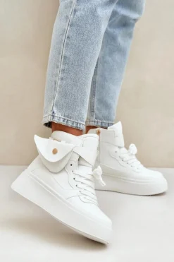 Wysokie Sneakersy Z Saszetką Na Platformie Białe Saramis