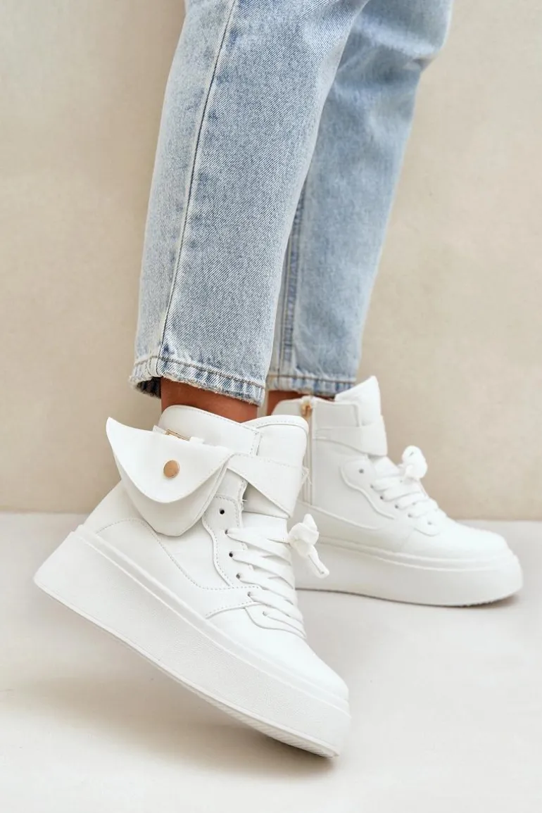 Wysokie Sneakersy Z Saszetką Na Platformie Białe Saramis