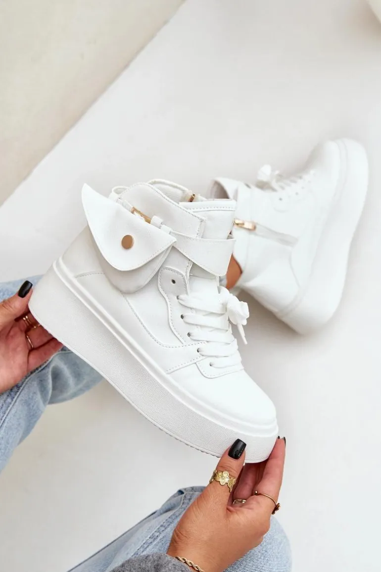 Wysokie Sneakersy Z Saszetką Na Platformie Białe Saramis