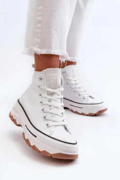 Wysokie Trampki Damskie Na Platformie Białe Valvia
