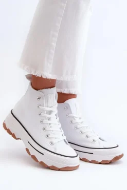 Wysokie Trampki Damskie Na Platformie Białe Valvia