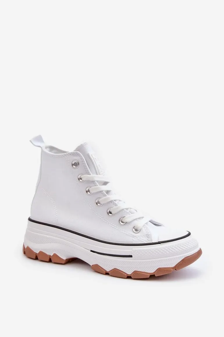 Wysokie Trampki Damskie Na Platformie Białe Valvia