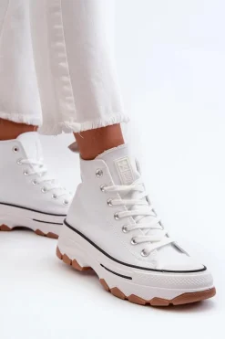 Wysokie Trampki Damskie Na Platformie Białe Valvia
