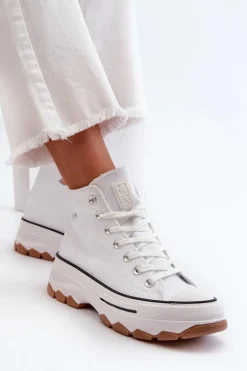 Wysokie Trampki Damskie Na Platformie Białe Valvia