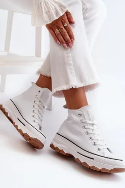 Wysokie Trampki Damskie Na Platformie Białe Valvia