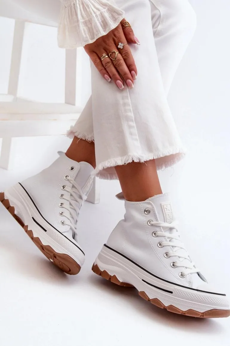 Wysokie Trampki Damskie Na Platformie Białe Valvia