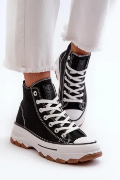 Wysokie Trampki Damskie Na Platformie Czarne Valvia